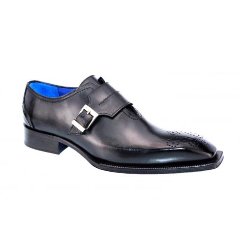 Emilio Franco "Luca II" Black Genuine Italian Calf Leather Monk Strap Dress Shoes.